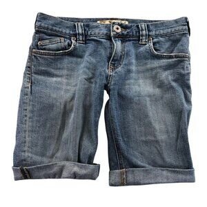 Roxy Womens Jean Shorts Size 3 Embroidered Blue Denim Cuffed Casual Stretch Y2K